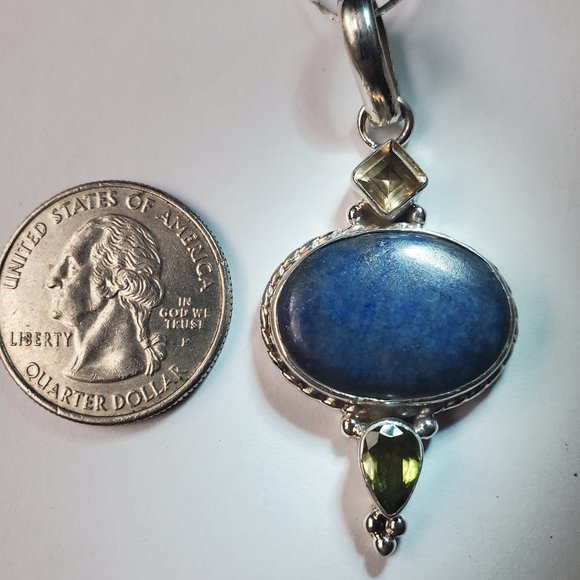 LAPIS LAZULI   PERIDOT  &  CITRIN  STERLING SILVER PENDANT - Picture 6 of 7